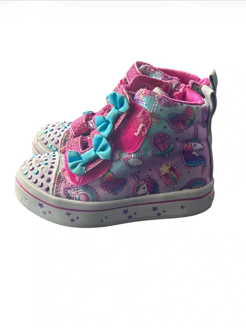Skechers Pink High-Top Sneakers with Teal Bows size 5